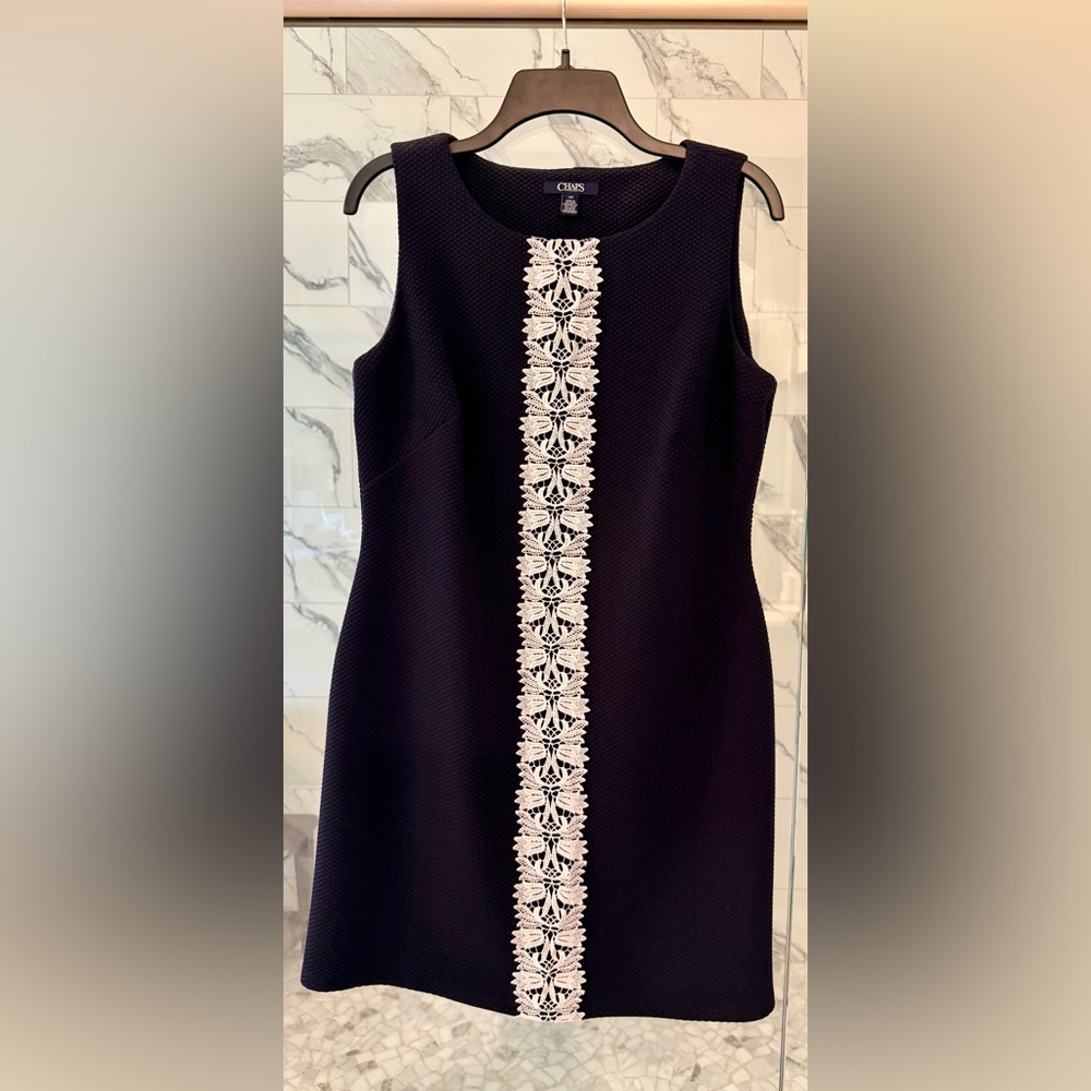 Chaps Dark Blue Mini Dress with White Lace Panel